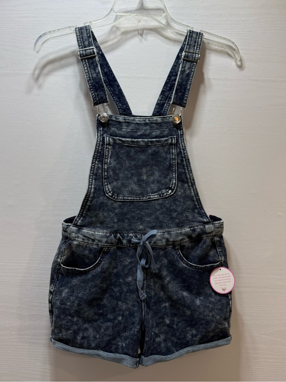 Justice Girls' Acid-Wash Faux Denim Short Overalls